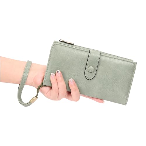 Image of GOIACII Womens Wallets Large Capacity Credit Card Holder RFID Blocking Leather Wallet Wristlet Ladies Clutch Purse Green