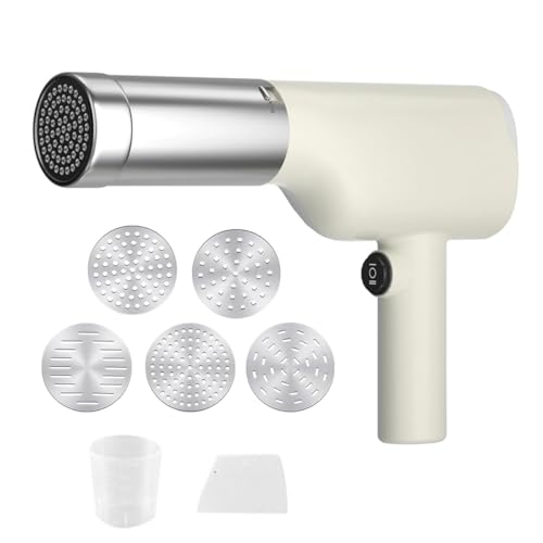 Nicear Máquina para Hacer Pasta eléctrica de 40 W, inalámbrica, automática, de Mano, con 5 Platos para Fideos y Vaso medidor para Preparar Fideos de Varias Formas.