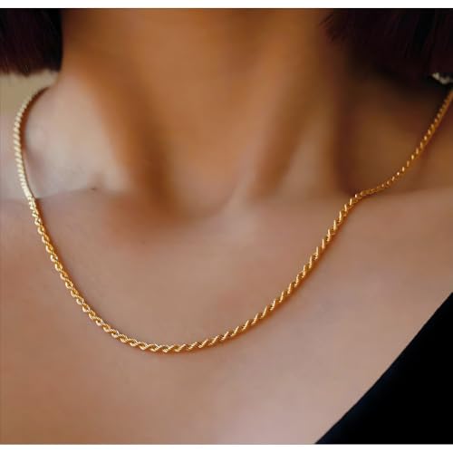 14K Solid Yellow Gold Twisted Rope Chain Necklace, Diamond Cut Classic Chain, 1.5mm,2mm,3.2mm and 4.2mm Gift for Men & Women (Available in 16 to 36 Inch Lengths)3
