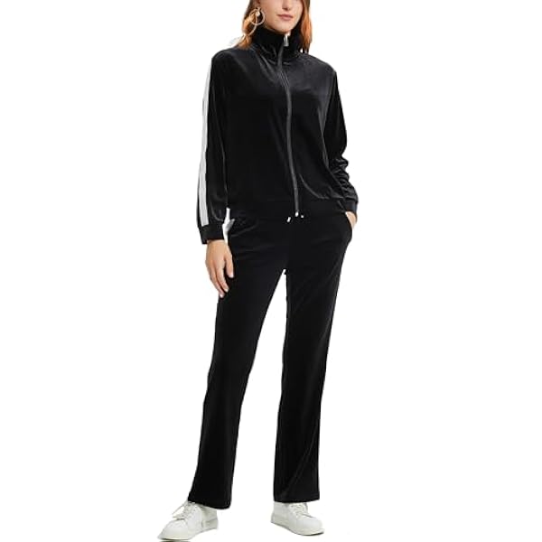 Woolicity Tute da Donna in Velluto Set Tute da 2 Pezzi Completi in Velluto con Cerniera Intera Felpa con Cappuccio e Pantaloni da Jogging