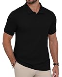 KUYIGO Mens Textured Polo Shirt Casual Collared Shirt Regular Fit Stretchy Golf Shirts S Black