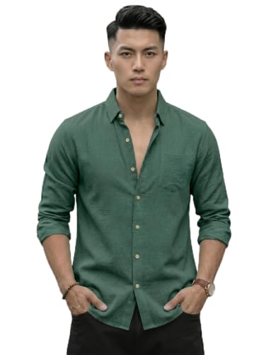Image of NexaFlair Men's Regular Fit Solid Pattern Laffer Cotton Shirt with Long Sleeve Collared Neck Standard Length and Button Down Closure Type | Mens Casual Shirts | Man's Formal Shirts