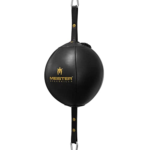 Meister SpeedKills - Bolsa de Velocidad de Cuero de Doble Extremo con Cuerdas elásticas y Bolsa de látex Ligera, Color Negro, Grande (9 Pulgadas)