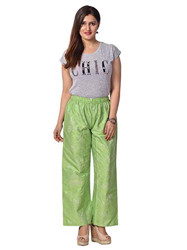 MABA Women's Silk High Waisted Floral Embroidery Green Casual Wear Palazzo  Trouser Pant (Waist 26-34 Free Size) : Amazon.in: Clothing u0026 Accessories