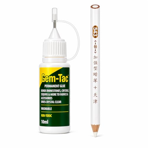 Gem-Tac Glue 10ml for Rhinestones Clear Craft Adhesive with Wax Picker Pencil for Jewelry Making & DIY Crafts