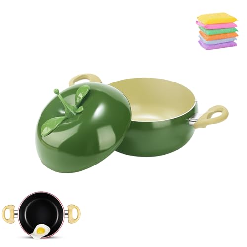 Cacerola poco profunda con tapa, cacerola de hierro fundido, olla de hierro fundido esmaltado for sopa, cocotte de tomate, olla antiadherente for sopa, lata de pasta, olla multifunción(Green)