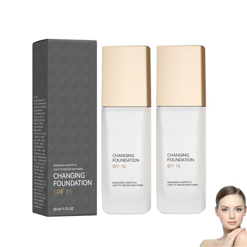Base de maquillaje hidratante, duradera y ligera que cambia de color, corrector de cobertura natural, difumina los poros y unifica el tono de piel (2PCS)