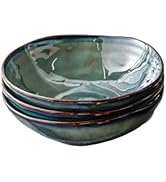 Kadum Keramische borden, serviesset, bordenset, tafelservies, platte borden, pastaborden, ontbijtborden, bowl, mediterraan, blauw-groen-goud (4x platte borden 31 cm