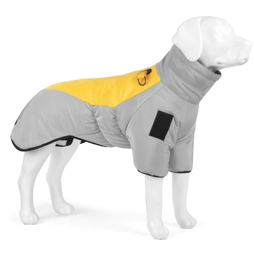 犬服 大型犬用 ジャケット 犬用品 防水 防風 防寒着 防風保温 秋冬向け 防水パッド付き リフレクター付き (5XL,黄)