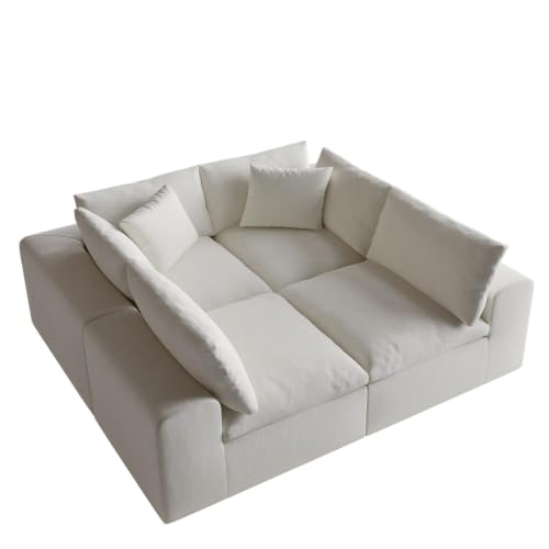 Image of 130 inch Modern Boneless Cloud Couch, No Assembly Required, White