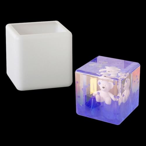 DIYBravo Square Resin Mold - 4 Inch Cube Hexahedron Crystal Display Mold for UV Epoxy Resin Art - Silicone Home Office Decor (1 Piece)