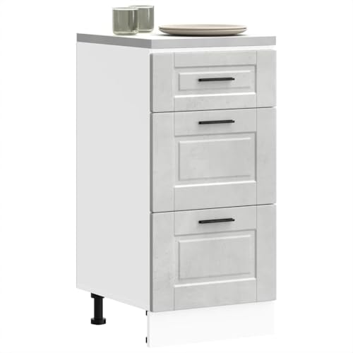 Gecheer Mueble bajo de Cocina Porto Gris Cemento Madera reconstituida Aparador Comedor,Mueble Auxiliar,Alacena de Cocina Estantería de Cocina,Muebles de Cocina