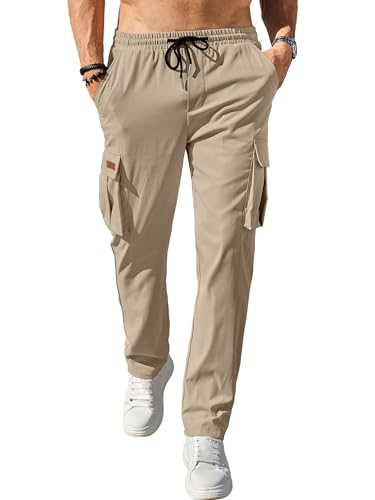 Image of Comdecevis Men's Casual Cargo Pants Workout Joggers Stretch Sweatpants Hiking Drawstring Tactical Pants with Multi Pockets