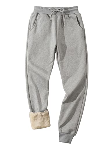 Flygo Men's Warm Fleece Pants Sherpa Lined Sweatpants Winter Active Track Joggers Pants(Rib Bottom LightGrey-XXL)