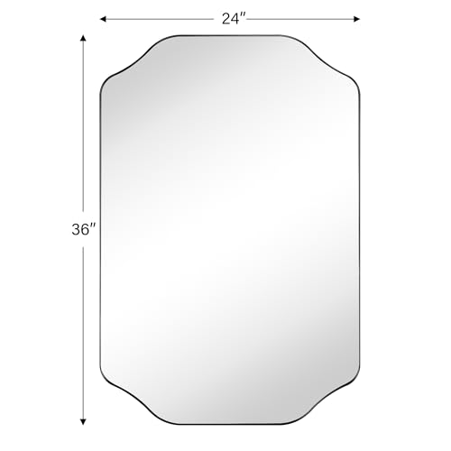 Image of TEHOME 24x36'' Scalloped Black Bathroom Vanity Mirror, Matt Black Rectangle Metal Framed Bathroom Mirror