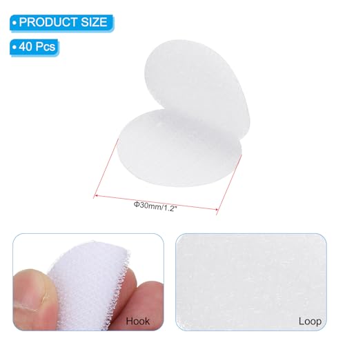 Image of PATIKIL 1.2 Inch Round Adhesive Hook and Loop Dots, 40 Pairs Circle Double Sided Sticky-Back for Home Office Crafting Car Phone Mount, White