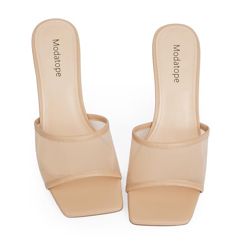 Modatope Womens Heeled Sandals Open Square Toe Heels Chunky Block Heel Slip On Sandals for Women4