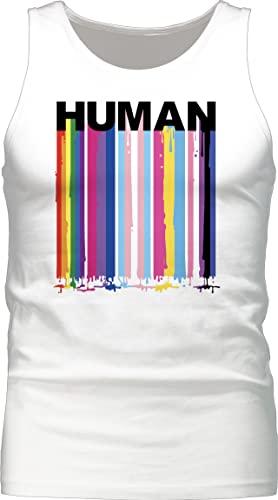 Foto von Tank Top Männer - LGBTQ Kleidung Pride Flag - Human Blockschrift Regenbogen Farben Tropfen - L - Weiß - Herren LGBT Queer Tanktop CSD Rainbow Lesbian Regenbogenfarben lqbtq Gay lgbtqia Month