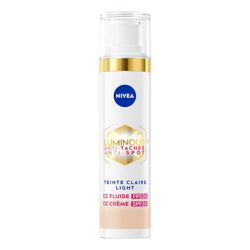 NIVEA Luminous 630 CC FPS30 - Fluido anti macchia, colore chiaro (1 x 40 ml), CC crema tinta unificata, fondotinta coprente, imperfezioni, trattamento viso tinto anti-invecchiamento, correttore di