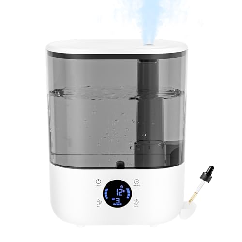 GuKKK Humidificador Bebes Mocos y Tos, 5.5L Cool Mist Silencioso, Top-Fill Funcionamiento, con Bandeja de Aroma, BPA Free Bebés y Plantas,Sleep Mode, Blanco