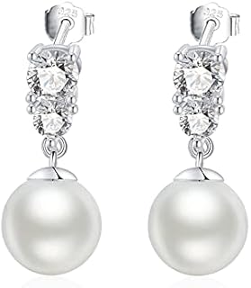 LOCIBLO Birthstone Dangle Earrings for Women Girls 925 Sterling Silver White Gold Love Heart Pendant Stud Earrings Anniversary Birthday Gifts Jewellery for Her