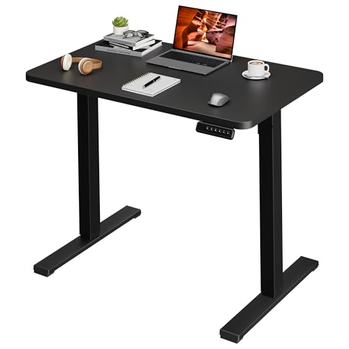 Image of One-Piece Standing Desk 40 x 24 Inches, Small Adjustable Height Desk for Small Space Electric Sit Stand Desks Home Office Computer Workstation, Black