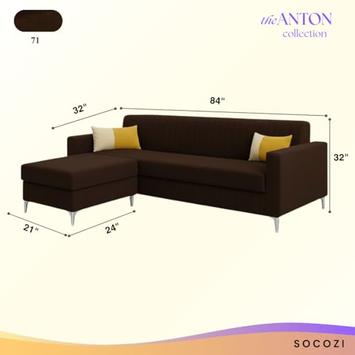 Image of SOCOZI Anton 5 Seater L Shape Sofa Set with Movable Ottoman | Flexible Layout | Soft Velvet Suede Fabric | Modern Design | Plush Comfort Cushions for Living Room (Dark Brown)