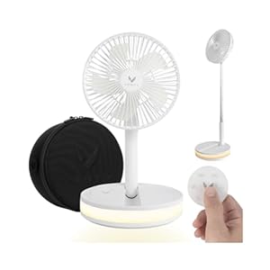 VENTY Portable Fan – Wireless Battery Operated Fan, 48HR Run Time 16000MAH Battery, Oscillating Rechargeable Fan, Remote Control & LED Lighting, Folding Telescopic Camping Fan (White with Case)