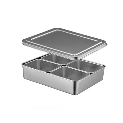 Doveja Stainless Steel Yakumi Weed Condiment Container, 4 Divided Bats, Commercial Seasoning Storage, Stainless Steel, Hygienic Seasoning Stocker (4...