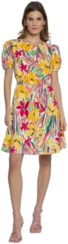 Maggy London Women's Short Puff Sleeves A-line Dress with Pockets...