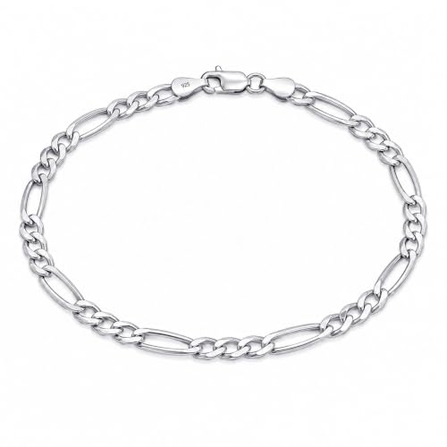 Image of TRUESILVER ACPL Solid 925 Sterling Silver Figaro Link Chain Bracelet | Italian Diamond-Cut 4MM Figaro Chain Bracelet for Women Men (7, 7.5, 8, 8.5, 9 Inches)