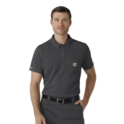 Carhartt Rugged RSCU Mens Lightweight Short Sleeve Polo Scrub Top, Pewter - image 1