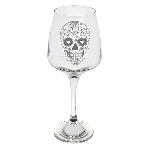 Sugar Skull Design Wine Glass - Birthday Gifts for Her & Him - Engraved Tall Wine Glass