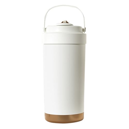 Longiang Taza térmica de 500 ml, taza de café para llevar personalizada, vaso con tapa y pajita, vaso aislante a prueba de fugas de acero inoxidable con asa, aislado al vacío (blanco)
