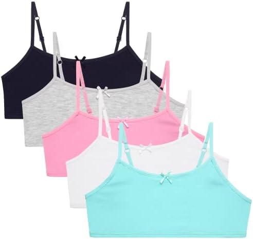 Rene Rofe Girls' Joelle Training Bra ? 5 Pack Stretch Cotton Cami Bralette ? Bra for Girls, Adjustable Straps (7-14), Size 7-8, Asst. Solids
