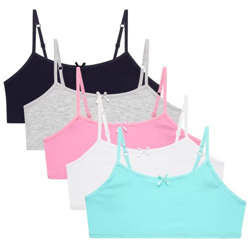 Rene Rofe Girls' Joelle Training Bra ? 5 Pack Stretch Cotton Cami Bralette ? Bra For Girls, Adjustable Straps (7-14), Size 7-8, Asst. Solids #TOP29