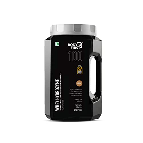 Image of Body First Whey Hydrozyme - Combination of Whey Protein Hydrolysate, Isolate & Concentrate with ProHydrolase & Protease Digestive Enzymes, 25g Protein, 5.8g BCAA, Coffee Flavour, 55 Servings