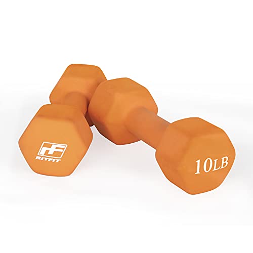 RitFit Set of Two Neoprene Dumbbells Coated for Non-Slip Grip, 1 lb-20 lb (10 Pound(Orange))