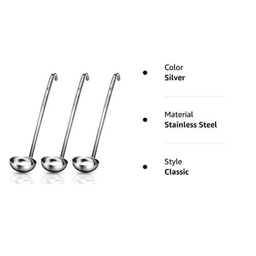 Meekoo 3 Pieces Stainless Steel Ladle Soup Handle Ladle With Pouring Rim For Kitchen Cooking Soup Sauce (10 Oz) #TOP7