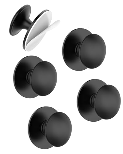 MeBantoo 5 Pack Black Self-Adhesive Cabinet Knobs Self-Stick Hardware Kitchen Cabinet Handles No-Punch Peel and Stick Drawer Knobs for Refrigerators Dressers Windows Closets