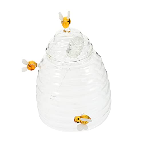 FONDOTIN 1Set Glass Honey Dispenser with Dipper for Syrup Storage Transparent Honey Container for Easy Pouring and Mixing the Kitchen