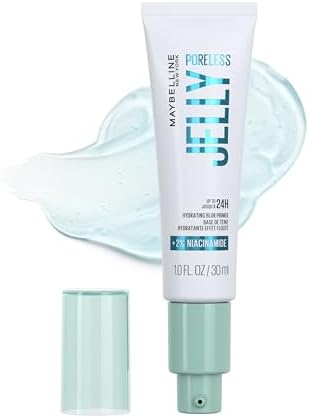 Maybelline New York Poreless Jelly 24H Hydrating Blur Primer, Formulated with 2% Niacinamide for Hydration, Non-Greasy Weightless Feel, Extends Makeup Wear, Non-Comedogenic, Clear, 30ML