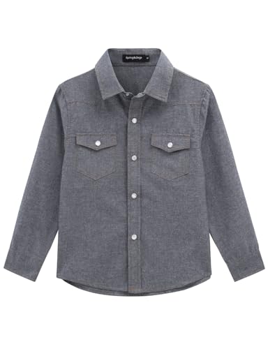 Spring&Gege Boys' Long Sleeve Chambray Shirt Western Cowboys Pearl Snap Button Down Shirts (5-14 Years)