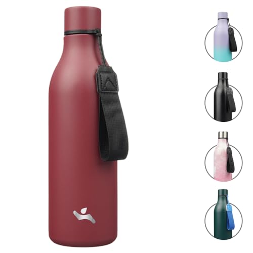 Image of Konokyo Insulated Water Bottle with Strap,25 oz Double Wall Stainless Steel Vacuum Bottles Metal Water Flask,Brick Red