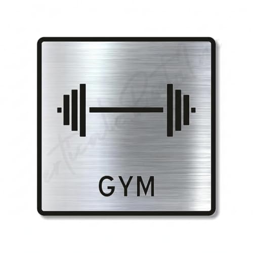 Image of Premium Brush Finish Square Silver Acrylic Gym Sign Easy to Mount Double Side Tape 5.8 Inch Signage Self-Adhesive for Clubhouse Gym Resort Hotel Fitness House Society