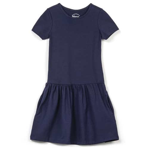 Mightly Girls’ Short Sleeve Tiered Dress with Pockets - Summer Cotton Sundress for School, Dance & Birthday Parties, Navy, 5