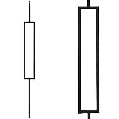 Contemporary Single Rectangle Stair Wrought Iron Balusters (5-Pack) Modern Hollow Metal Railing Spindles (Satin Black)