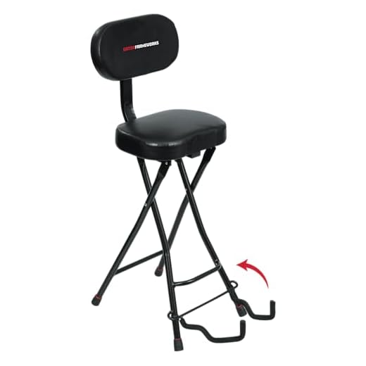 Gator Frameworks Asiento para guitarra con cojín acolchado, respaldo ergonómico y soporte para guitarra abatible, apto para guitarras acústicas y eléctricas (GFW-GTR-SEAT)