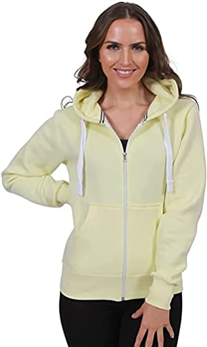 H&F Girls Women Ladies Plain Full Sleeve 2 Pocket Zip Up Plus Size Fleece Hoodie Jacket Cardigan Winter Top Plus Size XL XXL XXXL 8-22 ** 21 Colors ** Lemon