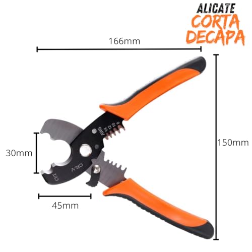 Alicate Decapador 5 em 1 para Eletricistas, Corte 8-16mm, Aço Resistente